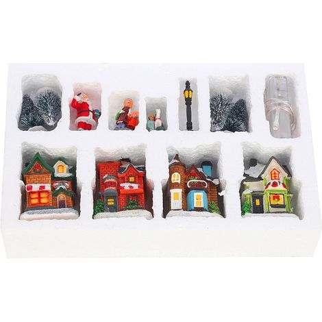 Set Pueblo Navideño - Decoración Navideña con Luces LED - Casas de Resina y ABS - Ideal para Árbol, Chimenea o Escritorio - 1 Unidad (1/5)