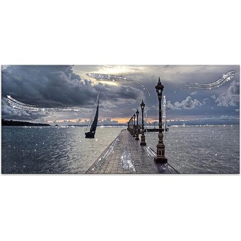 Lupia - Quadro su tela con glitter BRILLANT ALBA SUL MOLO 52X122 cm (1/4)