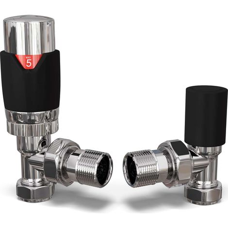 Talus Flair - Black Thermostatic Radiator Valve & Lockshield Angled 10mm