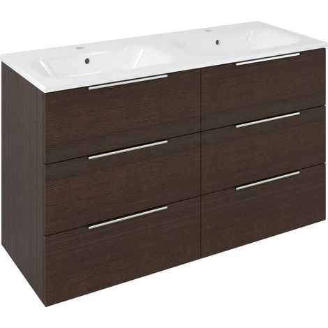 Meuble vasque CIRASA 118,4x75x46cm, 3x tiroir, pin rustique
