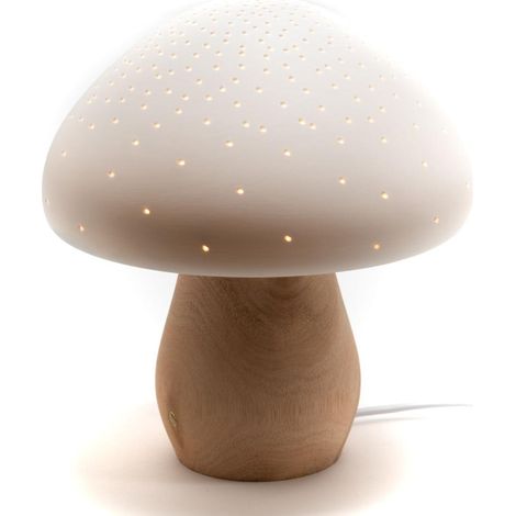 Lampe à poser champignon en porcelaine blanche 21,9 cm – Diffusion lumière douce – Ampoule E14 8W LED non fournie – Amadeus (1/3)