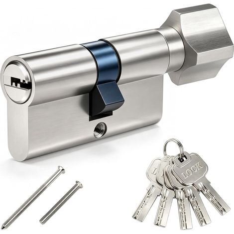 Cylindre à bouton, serrure à cylindre 35/35, cylindre profilé, serrure de porte, cylindre de serrure avec bouton, cylindre de porte avec 5 clés, serrure de sécurité, cylindre à bouton en (1/5)