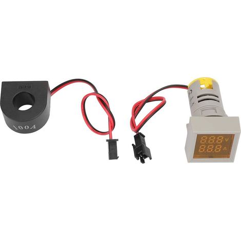 Indicateur LED de compteur, AC20-500 2 in1 Indicateur LED Mini affichage numérique Ampèremètre/Voltmètre Lampe de signal carré(JAUNE) (1/5)