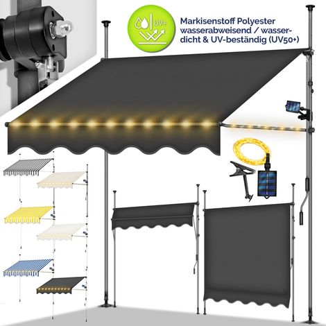 tillvex Klemmmarkise 200 cm Beige mit LED mit Handkurbel Balkon Balkonmarkise ohne Bohren Markise UV-beständig & höhenverstellbar Sonnenschutz wasserdicht