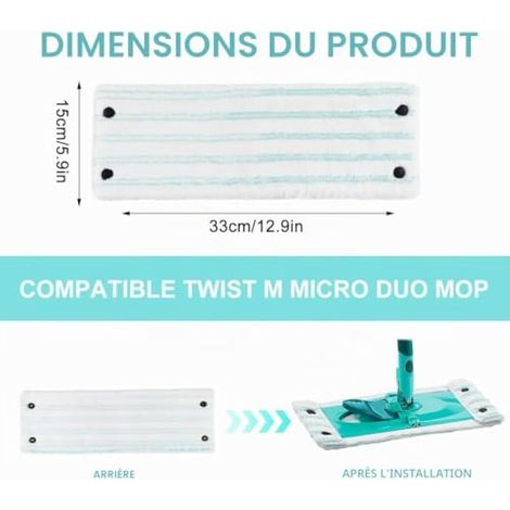 2 Pièces Serpillères de Rechange pour Leifheit Clean Twist M Micro Duo Microfibre 33x15cm Kit, pour Leifheit Clean Twist M Micro Duo Housses de Rechange, pour Décontamination, Tous Les Sols (1/3)