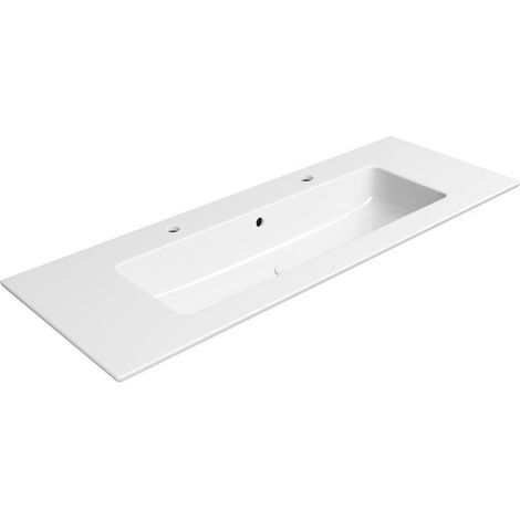 PURA Lavabo double en céramique Slim 122x46cm, blanc ExtraGlaze (1/3)