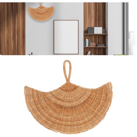 Décoration murale en rattan - Décor mural suspendu en forme de ventilateur, style nordique naturel pour salon et chambre - 32x37cm (1/5)