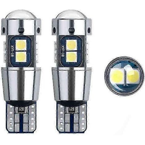 Lot de 2 ampoules LED W5W T10 Canbus sans erreur 3030 10SMD 5W5 pour clignotant latéral, blanc super brillant, pour usage automobile. (1/5)
