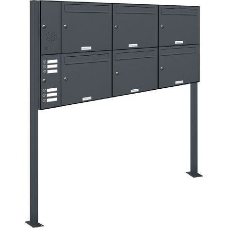 6er Briefkasten Standanlage Freistehend RAL 7016 Anthrazit Klingel (1/5)