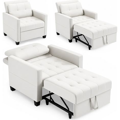 Poltrona Divano Letto Singolo Chaise Lounge Beige Seduta Imbottita Ergonomica (1/5)