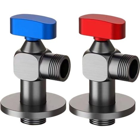 Lot de 2 vannes d'angle en laiton, contrôle d'eau, modèle chromé gris 1/2, adaptées aux robinets de salle de bain. (1/5)