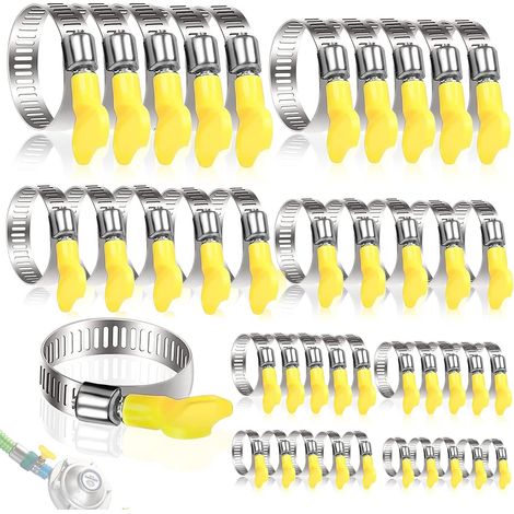 40 Pièces Collier Serrage Inox, 8-44mm Réglable Collier Durite avec ÉcrouPapillon Jaune pour Tuyau de Piscine Tuyau à Gaz D'arrosage Robinet Machines à Laver etc (8 tailles) (1/5)