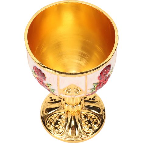Grand verre à vin en métal gaufré de style européen et américain, verre à pied, motif floral en émail gravé rétro fait main, fleurs dorées, blanches et rouges. (1/5)
