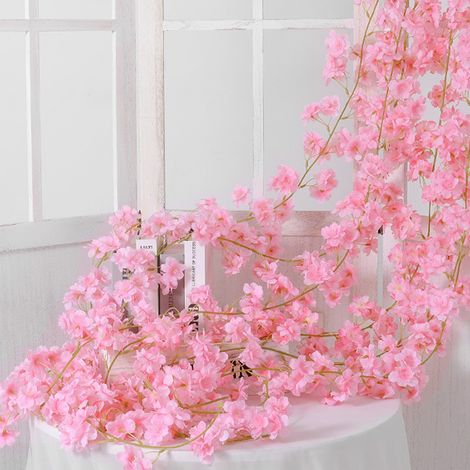 Fleurs artificielles en rotin, guirlande de 1,8 m, 135 fleurs, rose clair, décoratives et éclatantes. (1/5)