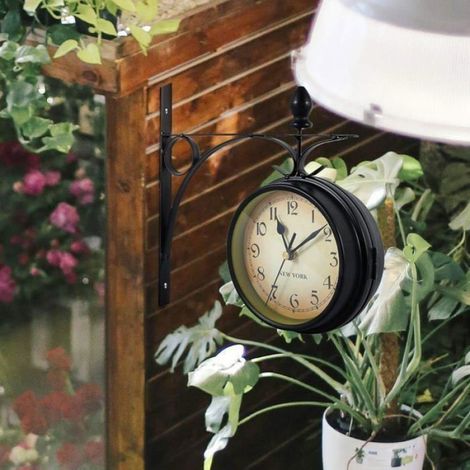 Horloge murale réversible, Surface à Double vitrage, horloge décorative suspendue Vintage, intérieure et extérieure (sans piles) (1/4)