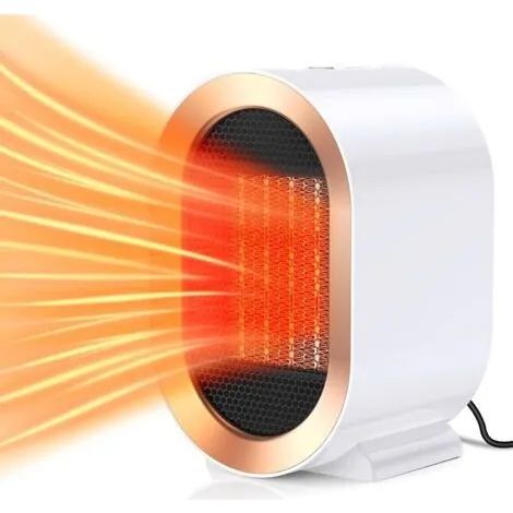 Chauffage soufflant 1200 W, chauffage électrique à 2 modes, chauffage rapide 3 secondes avec technologie céramique PTC, silencieux, idéal pour la maison ou le bureau, blanc. (1/3)