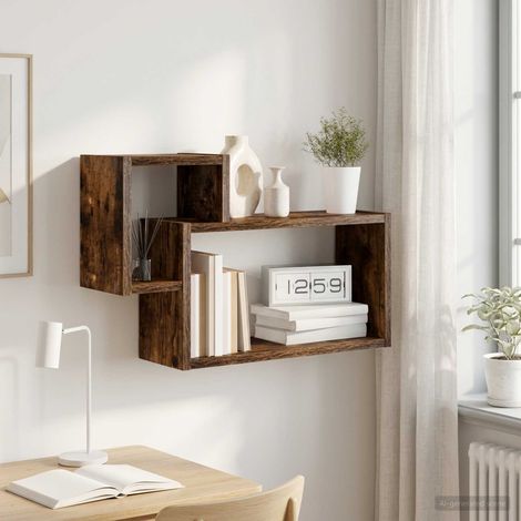 Étagère murale en bois d’ingénierie, rangement intérieur, chêne fumé, 55 x 15 x 35 cm - PANGIVO (1/5)