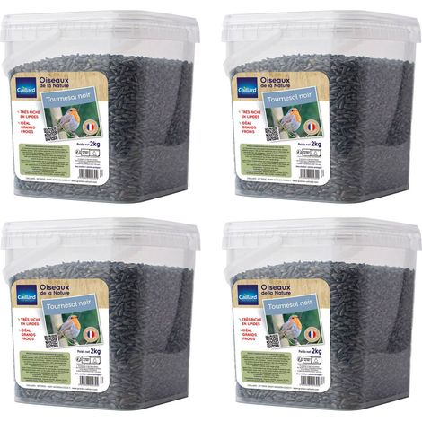 Seau de graines de tournesol noir 2 kgs pour oiseau de la nature - Lot de 4 (1/2)