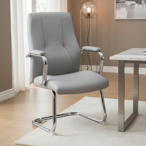 Dmora - Silla de oficina Dmoncin, Sillas de sala de espera con reposabrazos, Silla de sala de espera ergonómica, 61x58h101 cm, gris (1/3)