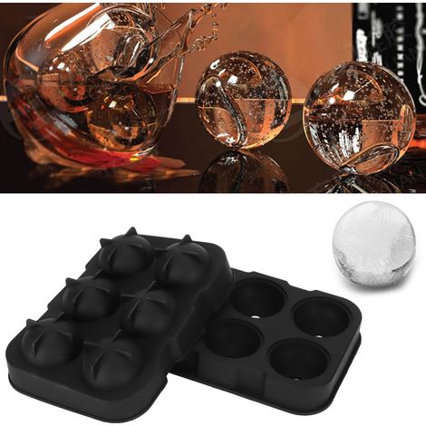Moule à glaçons sphériques noir réutilisable à 6 compartiments pour bière, cocktails et vins.