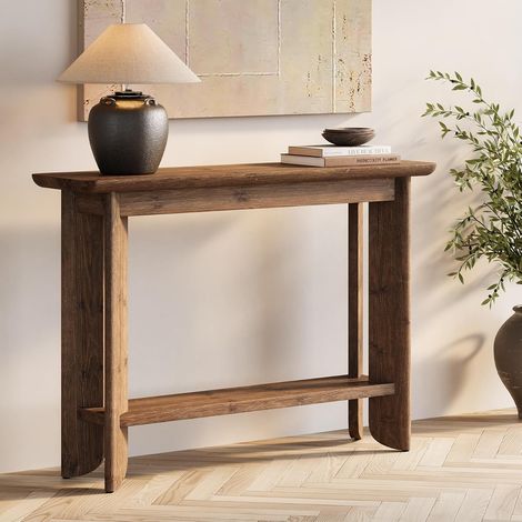 Tribesigns Konsolentisch, 105 cm lang, 2-stöckiger Eingangstisch, Sofatisch mit Stauraum, Beistelltisch, Flurtisch, Bauernhaus-Holz hinter Couchtisch für Wohnzimmer, Flur, Eingangsbereich,Dunkle Walnu