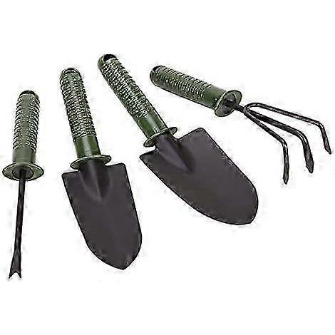 Ensemble d'outils de jardinage 4 pièces, combinaison d'outils de jardinage d'extérieur comprenant un désherbeur manuel, une pelle à main, un transplantoir et un râteau à main. (1/5)