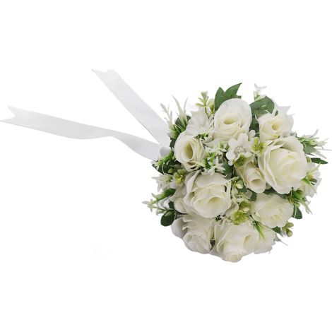 Bouquet de mariée, bouquet de fleurs, soie, fleurs artificielles, pour la mariée, pour les mariages et les églises, blanc (1/5)