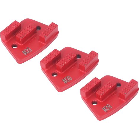 3 trapezförmige Diamantschleifscheiben für Betonböden, 3 lange Zähne, 2 Löcher, rote Schleifpads, Körnung 60 (1/5)