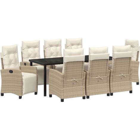 Maison Exclusive - Set da Pranzo per Giardino con cuscino 9 pcs Beige polyrattan