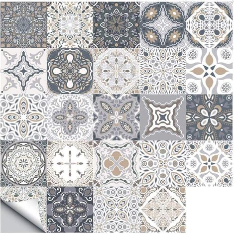Autocollants de Carreaux muraux, Autocollant Sol carrelage Mural Stickers DIY Carreaux Decals pour la Cuisine Salon Salle de Bain Décoration de la Maison (20×20cm,24 PCS) (1/5)