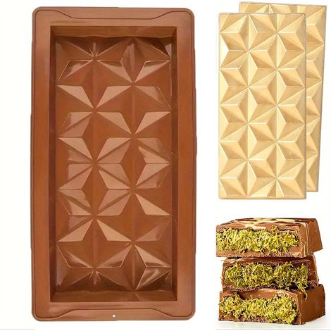 Molde para barra de chocolate, 2 piezas antiadherentes, estilo Dubái, de silicona gruesa, reutilizable para helado de gelatina dulce (marrón) (1/5)