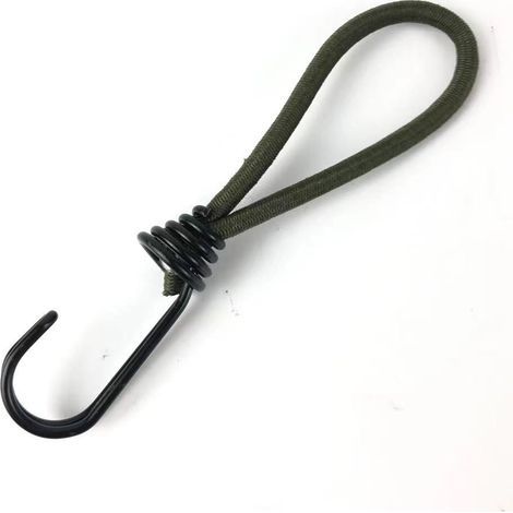 10 tendeurs élastiques professionnels en caoutchouc avec crochets (150 mm) pour bâche, vert armée (1/4)