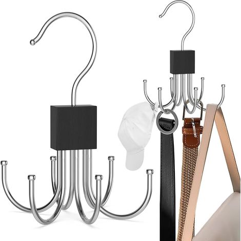 Porte-ceintures rotatif, support de rangement pour ceintures, crochet de suspension, noir (1/4)