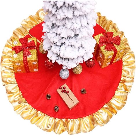 Tapis de sapin de Noël, 90 cm, rouge à bordures dorées, décoration pour sapin de Noël (1/5)