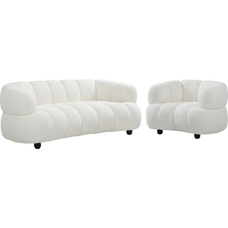 Canapé 3 places et un fauteuil en tissu bouclette blanc COLIANI (1/5)