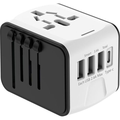Adaptateur Voyage Universel International avec 3 USB et 1 Type C, 1500W, Prise France vers USA Canada UK EU Australie Chine Japon (1/4)