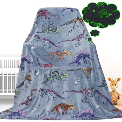 Couverture dinosaure colorée phosphorescente pour enfants – Couverture douce, duveteuse et chaude pour lit, canapé, couverture polaire unique pour Noël, anniversaire pour garçons, filles, adolescents (1/5)