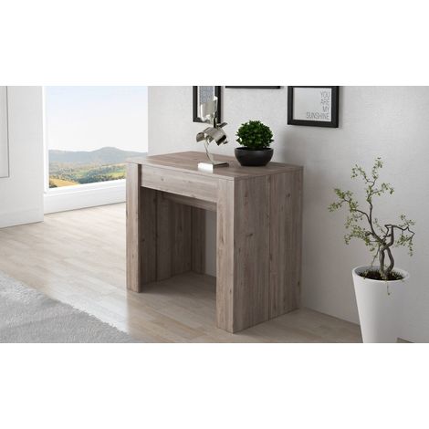 Dmora Mesa de comedor moderna, Consola extensible hasta 10 asientos, Medidas 90 x 51 x 77 cm (hasta 237 con extensiones), Color Marrón - Roble, con embalaje reforzado (1/4)