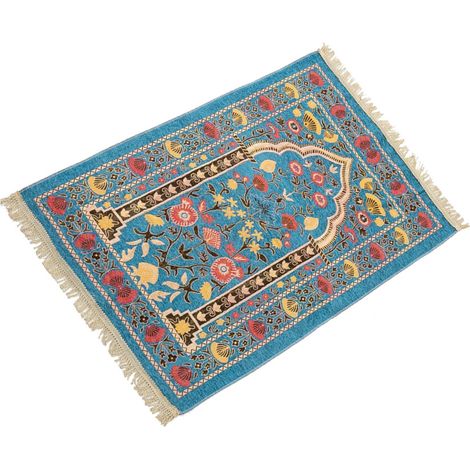 Tapis de prière musulman avec glands 70x110cm, tapis de-bleu lac (1/5)