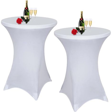 Lot de 2 Housse de Table Ronde Extensible,80 x 110 cm,Nappe Cocktail Ronde,Housse Mange Debout,Nappes à Coins Carré en Spandex,pour Table de Banquet de Cocktail de Mariage (1/5)