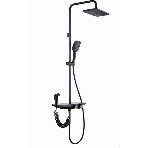 TRADE SHOP - Set Saliscendi Colonna Doccia Bagno Soffione Doccetta Bidet Rubinetto Nero 87342 -