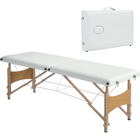 Table de massage - HOMCOM - pliante 2 zones - hauteur réglable, oreiller facial amovible - bois - 186x60x61-87cm - crème