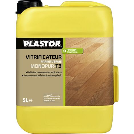 Plastor – Vitrificateur monocomposant pour parquet – 5L – Mono satin effet ciré – Durcissement rapide – Compatible sols chauffants