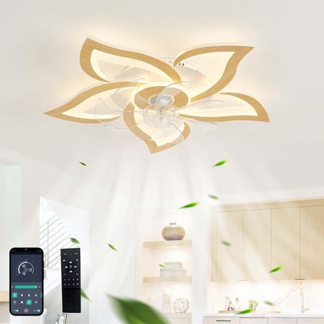 Modern Design Ceiling Fan with Light, Silent, Dimmable LED Chandelier, Reversible DC Fan with 6 Speeds, Ceiling Fan and Remote Control for Bedroom and Living Room - Wood Grain (1/5)