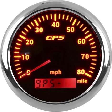 Compteur de vitesse GPS 85 mm / 3,35 pouces, 80 mph/h, acier inoxydable, universel pour voiture, moteur, bateau, noir (1/5)