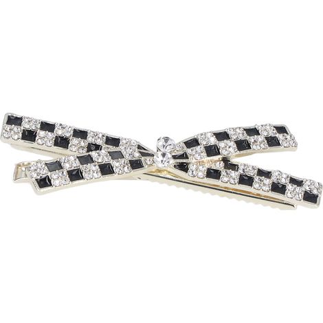 Barrette Kawaii à Noeud Papillon avec Strass, Motif Quadrillé Noir et Blanc pour Déco Cheveux - Cadeau (1/5)