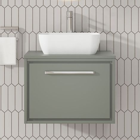 Hudson Reed Lille Wall Hung 1-Drawer Vanity Unit with Worktop 600mm Wide - Fern Green (1/5)