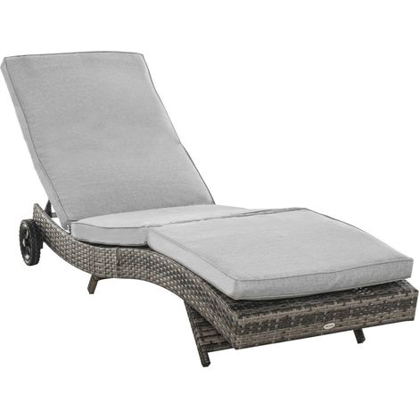 Polyrattan Sonnenliege Gartenliege mit Kissen 5-stufig verstellbar S-Form Gartenmöbel Metall Grau 207 x 70 x 70 cm
