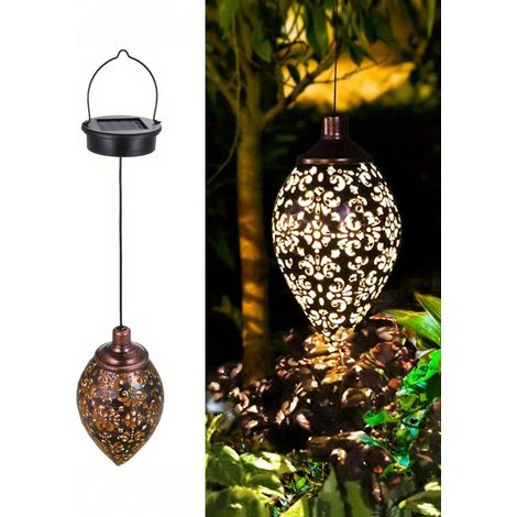 Eine solarbetriebene, wasserdichte Tropfenlampe aus Schmiedeeisen, die in Ihrem Garten eine wunderschöne nächtliche Atmosphäre schafft energiesparende und umweltfreundliche Außenbeleuchtung.