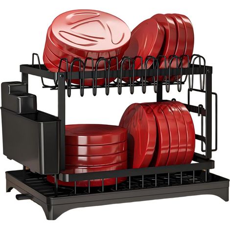 Égouttoir à vaisselle multifonctionnel à plusieurs niveaux pour organiser assiettes, tasses et vaisselle dans la cuisine. (1/3)